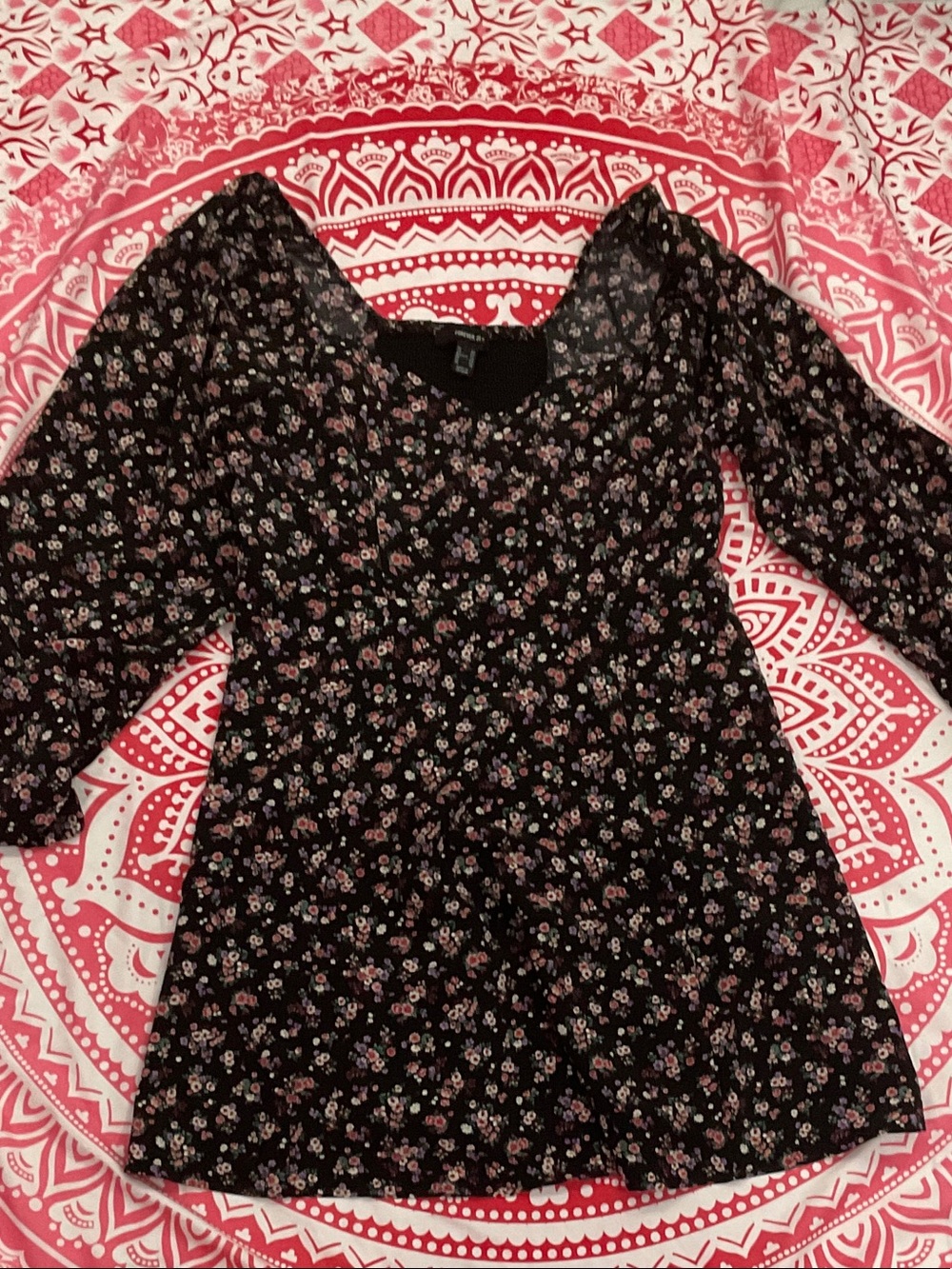 Black Floral Long-Sleeve Mini Dress 0x